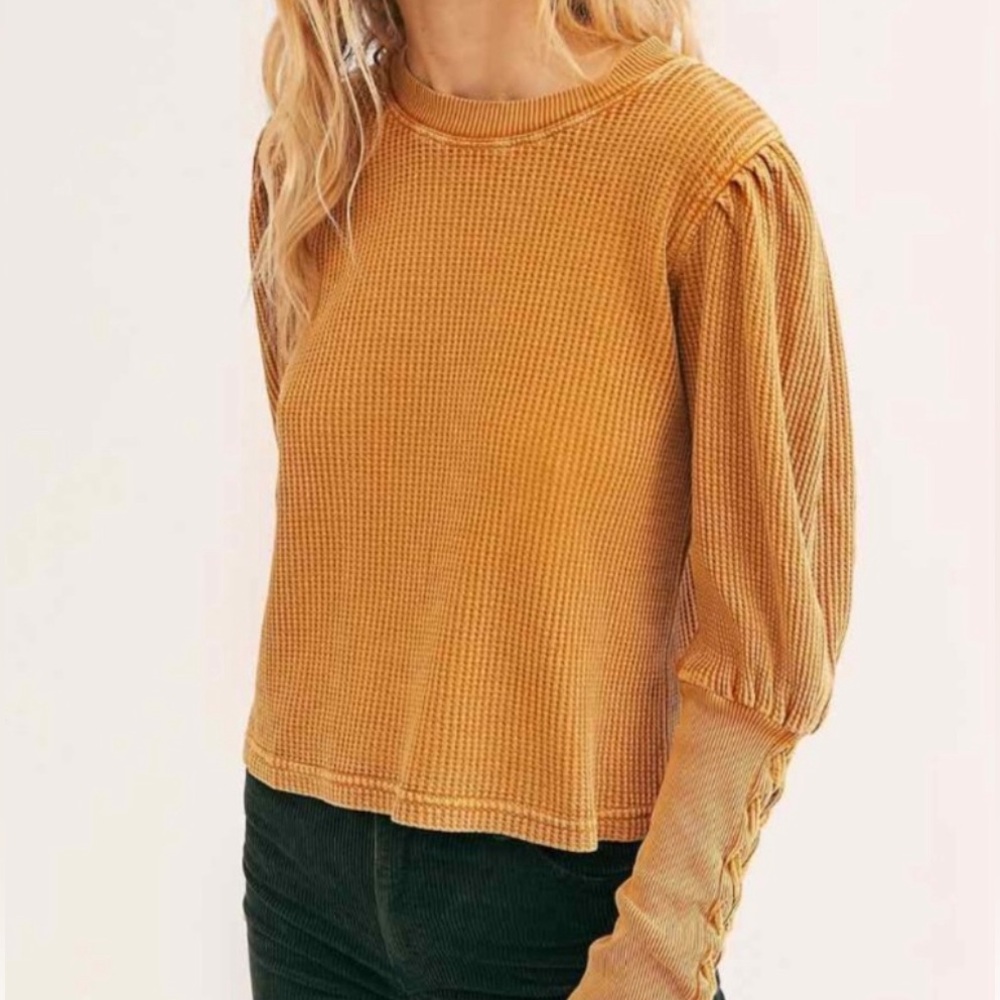 Free People Tasha thermal top Small braided sleeve princess top